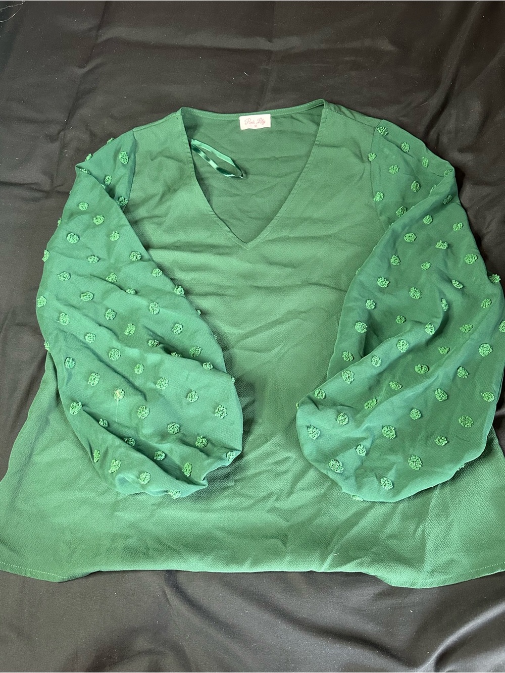 Pink Lily Emerald Green V-Neck Puff Sleeve Blouse